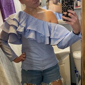 NWOT one shoulder striped ruffled top